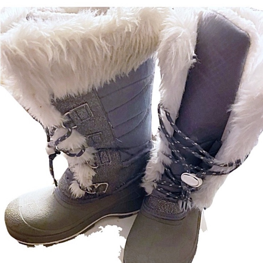 Women's Gray Winter Boots with Faux Fur Trim